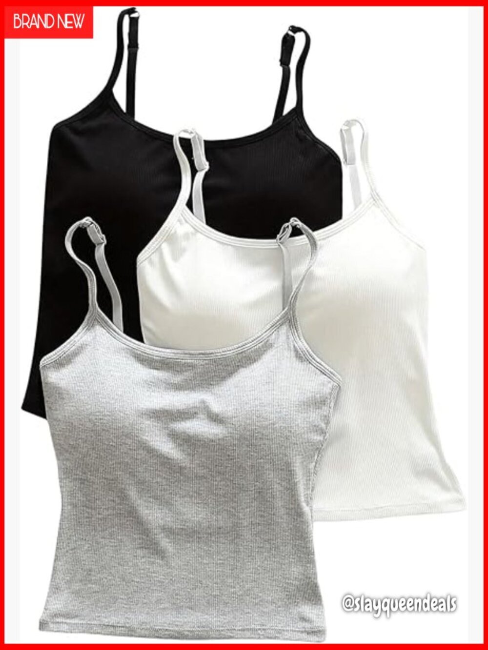 3 Pack Cami Crop Tops Built-in Bra Lightweight Stretchy Fabric Adjustable Straps